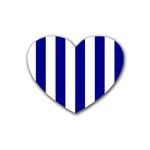 Vertical Stripes - White and Dark Blue Rubber Coaster (Heart)