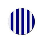 Vertical Stripes - White and Dark Blue Rubber Coaster (Round)