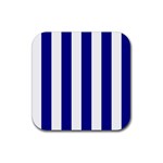 Vertical Stripes - White and Dark Blue Rubber Coaster (Square)