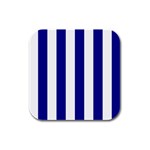 Vertical Stripes - White and Dark Blue Rubber Square Coaster (4 pack)