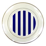 Vertical Stripes - White and Dark Blue Porcelain Plate