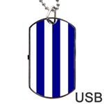 Vertical Stripes - White and Dark Blue Dog Tag USB Flash (One Side)