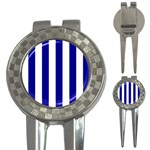 Vertical Stripes - White and Dark Blue 3-in-1 Golf Divot