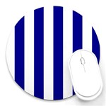 Vertical Stripes - White and Dark Blue Round Mousepad