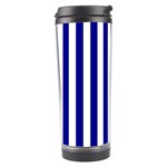 Vertical Stripes - White and Dark Blue Travel Tumbler