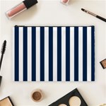 Vertical Stripes - White and Oxford Blue Cosmetic Bag (L)