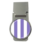 Vertical Stripes - White and Ube Violet Money Clip (Round)