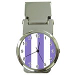 Vertical Stripes - White and Ube Violet Money Clip Watch