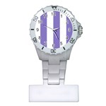 Vertical Stripes - White and Ube Violet Nurses Watch