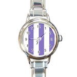 Vertical Stripes - White and Ube Violet Round Italian Charm Watch