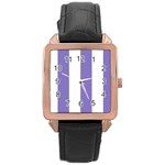 Vertical Stripes - White and Ube Violet Rose Gold Leather Watch