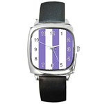 Vertical Stripes - White and Ube Violet Square Metal Watch