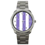 Vertical Stripes - White and Ube Violet Sport Metal Watch