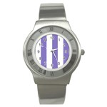 Vertical Stripes - White and Ube Violet Stainless Steel Watch