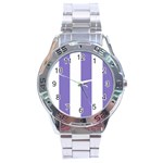 Vertical Stripes - White and Ube Violet Stainless Steel Analogue Watch