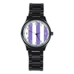 Vertical Stripes - White and Ube Violet Stainless Steel Round Watch