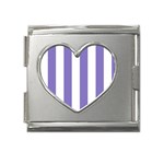 Vertical Stripes - White and Ube Violet Mega Link Heart Italian Charm (18mm)