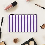 Vertical Stripes - White and Dark Lavender Violet Cosmetic Bag (S)