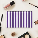 Vertical Stripes - White and Dark Lavender Violet Cosmetic Bag (M)