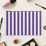 Vertical Stripes - White and Dark Lavender Violet Cosmetic Bag (L)