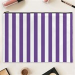 Vertical Stripes - White and Dark Lavender Violet Cosmetic Bag (XXXL)