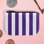 Vertical Stripes - White and Dark Lavender Violet Mini Coin Purse