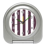 Vertical Stripes - White and Eggplant Violet Desk Alarm Clock