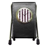 Vertical Stripes - White and Eggplant Violet Pen Holder Desk Clock