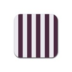 Vertical Stripes - White and Eggplant Violet Rubber Coaster (Square)