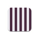 Vertical Stripes - White and Eggplant Violet Rubber Square Coaster (4 pack)