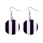 Vertical Stripes - White and Dark Purple 1  Button Earrings