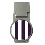 Vertical Stripes - White and Dark Purple Money Clip (Round)