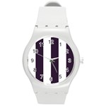 Vertical Stripes - White and Dark Purple Round Plastic Sport Watch (M)