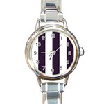 Vertical Stripes - White and Dark Purple Round Italian Charm Watch