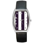 Vertical Stripes - White and Dark Purple Barrel Style Metal Watch