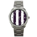 Vertical Stripes - White and Dark Purple Sport Metal Watch