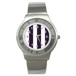 Vertical Stripes - White and Dark Purple Stainless Steel Watch