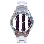 Vertical Stripes - White and Dark Purple Stainless Steel Analogue Watch