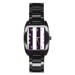 Vertical Stripes - White and Dark Purple Stainless Steel Barrel Watch