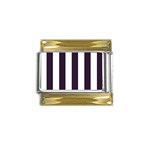 Vertical Stripes - White and Dark Purple Gold Trim Italian Charm (9mm)