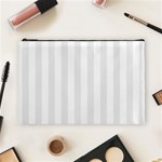 Vertical Stripes - White and Pale Gray Cosmetic Bag (L)