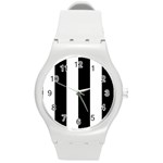 Vertical Stripes - White and Black Round Plastic Sport Watch (M)