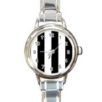 Vertical Stripes - White and Black Round Italian Charm Watch