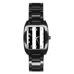 Vertical Stripes - White and Black Stainless Steel Barrel Watch