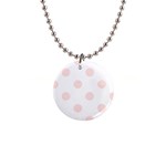 Polka Dots - Misty Rose Pink on White 1  Button Necklace