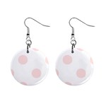 Polka Dots - Misty Rose Pink on White 1  Button Earrings