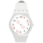 Polka Dots - Misty Rose Pink on White Round Plastic Sport Watch (M)