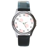 Polka Dots - Misty Rose Pink on White Round Metal Watch