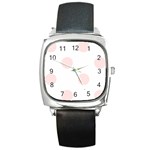 Polka Dots - Misty Rose Pink on White Square Metal Watch