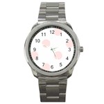 Polka Dots - Misty Rose Pink on White Sport Metal Watch